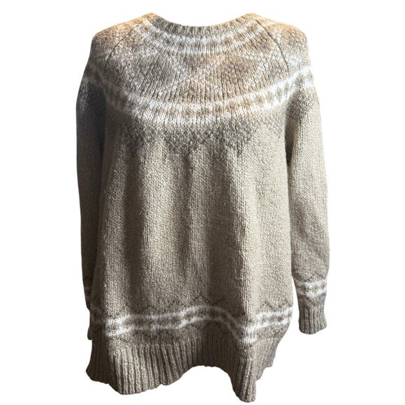 J.Jill Fair Isle Sweater, Neutral Beige Wool Blend Knit Pullover, Women's Medium - Picture 1 of 6